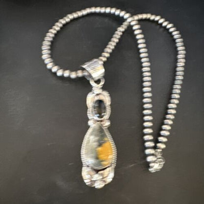 Men's Navajo Pearls Onyx Bumblebee Jasper Pendant | Sterling Silver | Multi-Stone Necklace | 15414