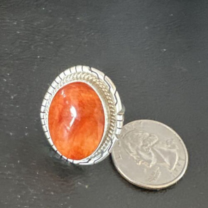 Women's Orange Spiny Oyster Ring | Navajo Sterling Silver | Sz 6.5 | Native American Handmade | 16031
