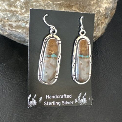 Navajo Blue Boulder Turquoise Dangle Earrings | Sterling Silver | Authentic Native American Handmade | 16502