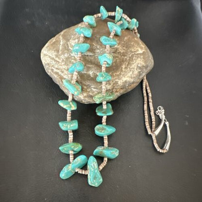 Navajo Royston Turquoise Shell Heishi Bead Necklace | Sterling Silver | 28" | Authentic Native American Handmade | 17449