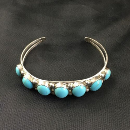 Navajo Sterling Silver Bracelet | Kingman Turquoise | Multi-Stone 7-Stone | Authentic Native American Handmade