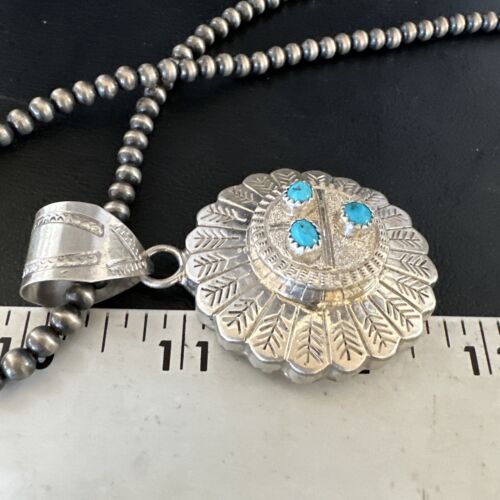 Navajo Sunface Blue Kingman Turquoise Pendant | Sterling Silver | 2.75" | Authentic Native American Handmade | 15209