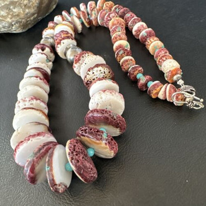 Purple Spiny Oyster & Turquoise Necklace | Navajo Sterling Silver | Authentic Native American | 25" | 15023