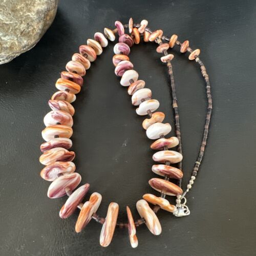 Navajo Red Spiny Oyster Shell Necklace | Sterling Silver | Authentic Native American | 30" | 16382