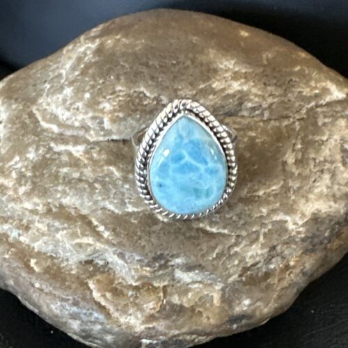 Navajo Blue Larimar Ring | Sterling Silver | Sz 7 | Authentic Native American Handmade | 17657