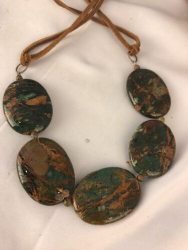 Navajo Green Turquoise Necklace | Sterling Silver | Leather Cords | Authentic Native American Handmade | 17550