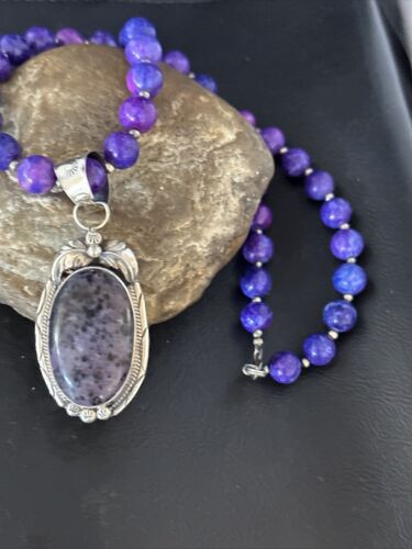 Navajo Purple Sugilite Pendant Necklace | Sterling Silver Pearls | Authentic Native American Handmade | 14874