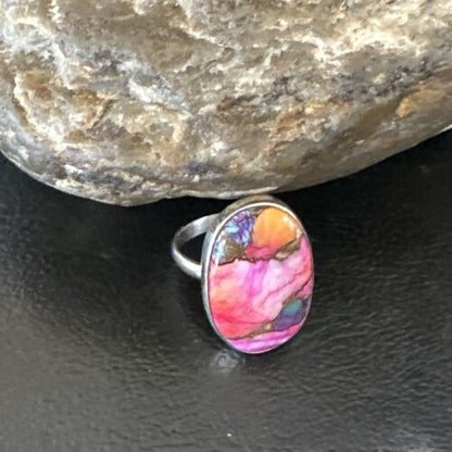 Navajo Turquoise Spiny Oyster Ring | Sterling Silver | Sz 8 | Authentic Native American Handmade | 16611