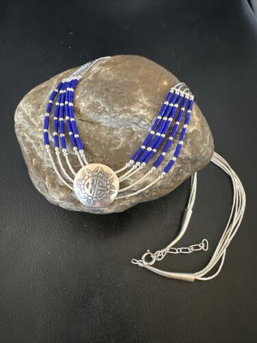 Concha Blue Lapis Heishi | Navajo Liquid Sterling Silver Necklace | 5 Strand | 20" | 15874