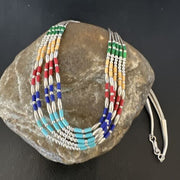 Multicolor Lapis Coral Heishi Liquid Sterling Silver Necklace | 5 Strand | 20" | 15886