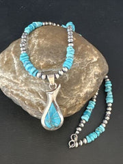 Navajo Kingman Turquoise Pendant Necklace | Sterling Silver | Native American Handmade | 14831