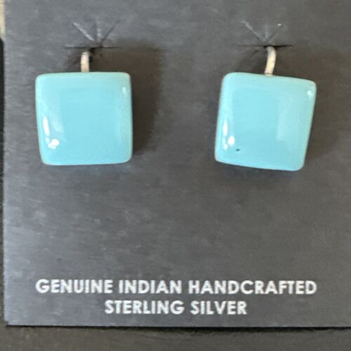 Navajo Blue Turquoise Dangle Earrings | Sterling Silver | 1" | Authentic Native American Handmade | 15810