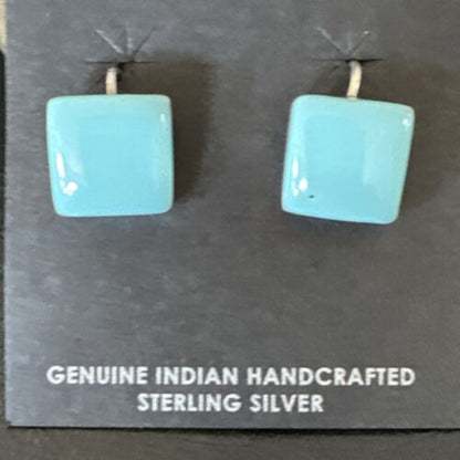 Navajo Blue Turquoise Dangle Earrings | Sterling Silver | 1" | Authentic Native American Handmade | 15810