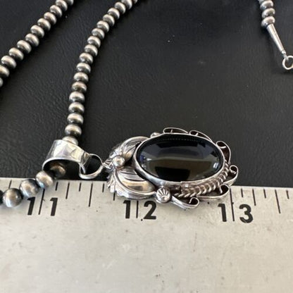 Native American Men's Pendant | Navajo Pearls | Sterling Silver Black Onyx Necklace | 16128