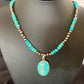 Navajo Pearls Necklace with Blue Kingman Turquoise Pendant | Sterling Silver | 11863