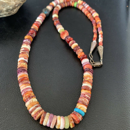 Navajo Spiny Oyster Turquoise Necklace | Sterling Silver | 22" | Authentic Native American Handmade | 10694