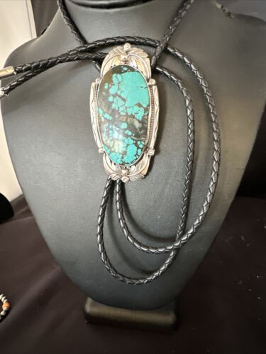 Men's Blue Spiderweb Turquoise Bolo Tie | Navajo Sterling Silver | Authentic Native American Handmade | 15010