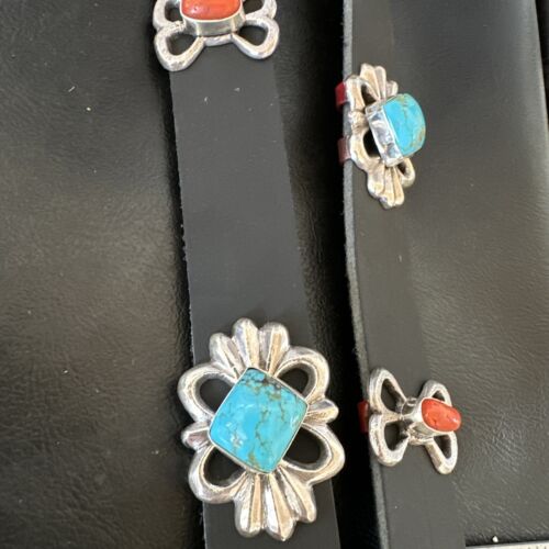 Men's Kingman Turquoise Coral Concho Belt | Sterling Silver | Navajo Tufa | 16681