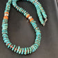 Navajo Blue Turquoise & Spiny Oyster Graduated Necklace | Sterling Silver | Authentic Native American | 28" | 14887