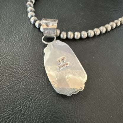 Men's Blue Spiderweb Turquoise Pendant Necklace | Navajo Sterling Silver | Authentic Native American Handmade | 17118