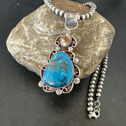 Navajo Blue Kingman Turquoise Wild Horse Necklace Pendant | Sterling Silver | Authentic Native American Handmade | 17221