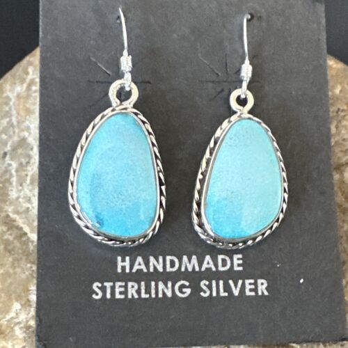 Navajo Blue Ridge Turquoise Dangle Earrings | Sterling Silver | Authentic Native American Handmade | 16512