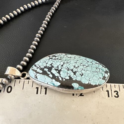 Men's Navajo Blue Spiderweb Turquoise Pendant Necklace | Sterling Silver | Authentic Native American Handmade | 16231