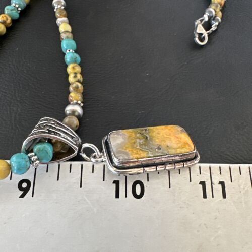 Men's BumbleBee Jasper Pendant Necklace | Navajo Pearls | Sterling Silver | Authentic Native American Handmade | 16880 - Masha USA