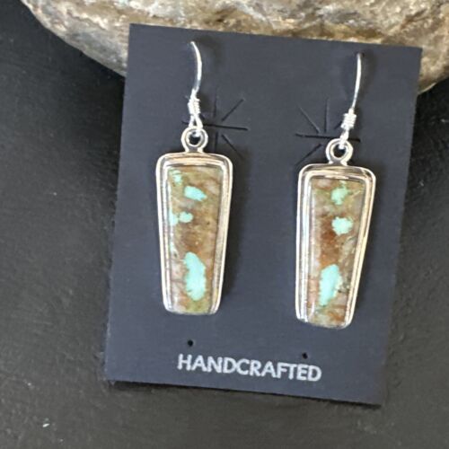 Navajo Blue Boulder Turquoise Dangle Earrings | Sterling Silver | Authentic Native American Handmade | 16506 - Masha USA