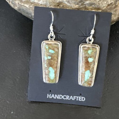 Navajo Blue Boulder Turquoise Dangle Earrings | Sterling Silver | Authentic Native American Handmade | 16506 - Masha USA