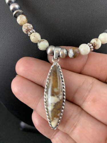 Men's Wild Horse Turquoise Pendant Necklace | Navajo Beads | Sterling Silver | 00158