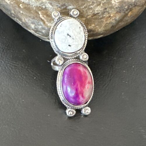 Navajo White Buffalo Turquoise Sugilite Ring | Authentic Native American Sterling Silver | Multi-Stone | Sz 7 | 16719 - Masha USA