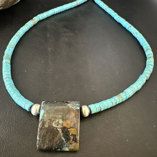Navajo Spiderweb Turquoise Heishi Pearls Necklace | Sterling Silver | 20" | Authentic Native American Handmade | 16864