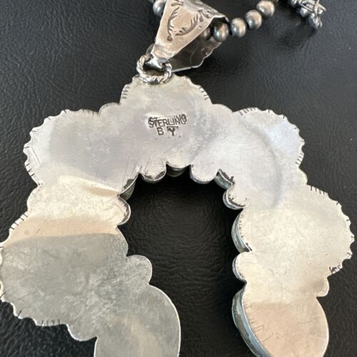 Navajo Blue Turquoise #8 Squash Blossom Naja Pendant Necklace | Sterling Silver | Authentic Native American Handmade | 16907