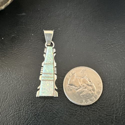 Navajo White Opal Inlay Pendant Necklace | Sterling Silver | Authentic Native American Handmade | 15679