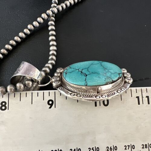 Men's Blue Spiderweb Turquoise Pendant Necklace | Navajo Sterling Silver | Authentic Native American Handmade | 17124