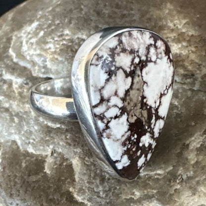 Women's Wild Horse Turquoise Ring | Navajo Sterling Silver | Sz 7 Adjustable | Authentic Native American Handmade | 15551