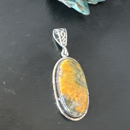 Navajo Bumblebee Jasper Pendant Necklace | Sterling Silver | Authentic Native American Handmade | 15959