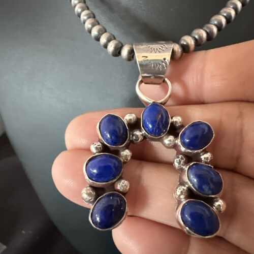 Navajo Horseshoe Naja Blue Lapis Pendant Necklace | Sterling Silver | Authentic Native American Handmade | 15752