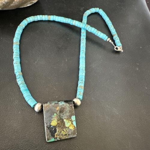 Navajo SpiderWeb Turquoise Heishi Pearls Necklace | Sterling Silver | 20" | Authentic Native American Handmade | 17091
