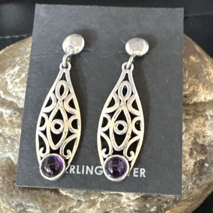 Navajo Purple Amethyst Earrings | Sterling Silver | 1" | Authentic Native American Handmade | 15354