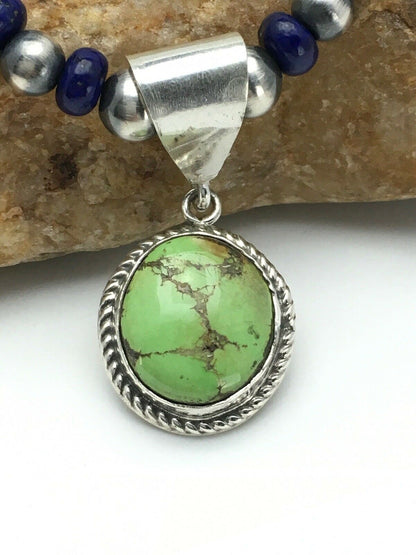 Navajo Green Turquoise and Lapis Necklace with Gaspeite Pendant | Sterling Silver | 23" | 2819
