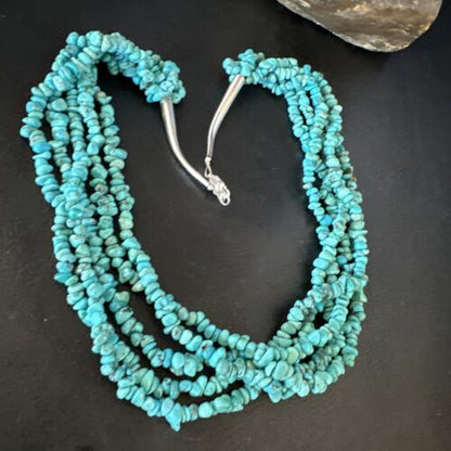 Navajo Blue Turquoise Nugget Bead Necklace | 5 Strand | Sterling Silver | 18" | 15077