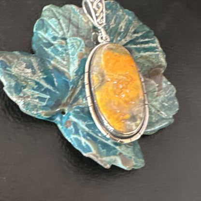 Navajo Bumblebee Jasper Pendant Necklace | Sterling Silver | Authentic Native American Handmade | 15958