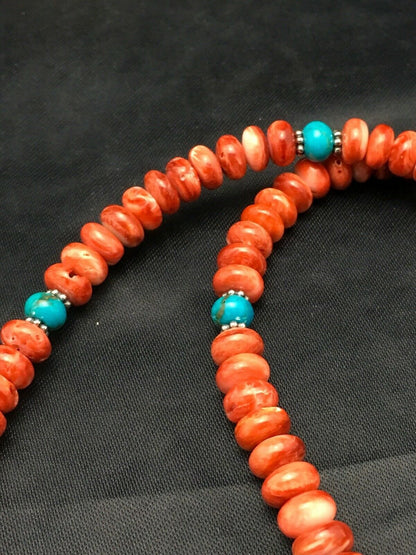 Authentic Native American Navajo Graduated Red Spiny Oyster Necklace | Sterling Silver | 22" | 4096
