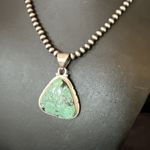 Men's Navajo Blue Spiderweb Turquoise Pendant Necklace | Sterling Silver | Authentic Native American Handmade | 16223