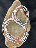 Men's Navajo Red White Coral Heishi Necklace | Sterling Silver | 6 Strand | 18" | 10147
