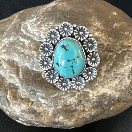 Navajo Blue Turquoise Ring | Sterling Silver | Sz 9.5 | Authentic Native American Handmade | 15505