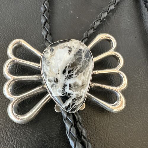 Men's Bolo Tie | White Buffalo Turquoise | Sterling Silver | Navajo | Authentic Native American Handmade | 16798