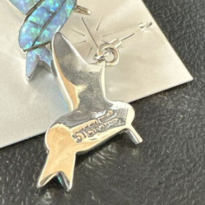 Navajo Blue Opal Hummingbird Earrings | Sterling Silver | 1" | Authentic Native American Handmade | 15088